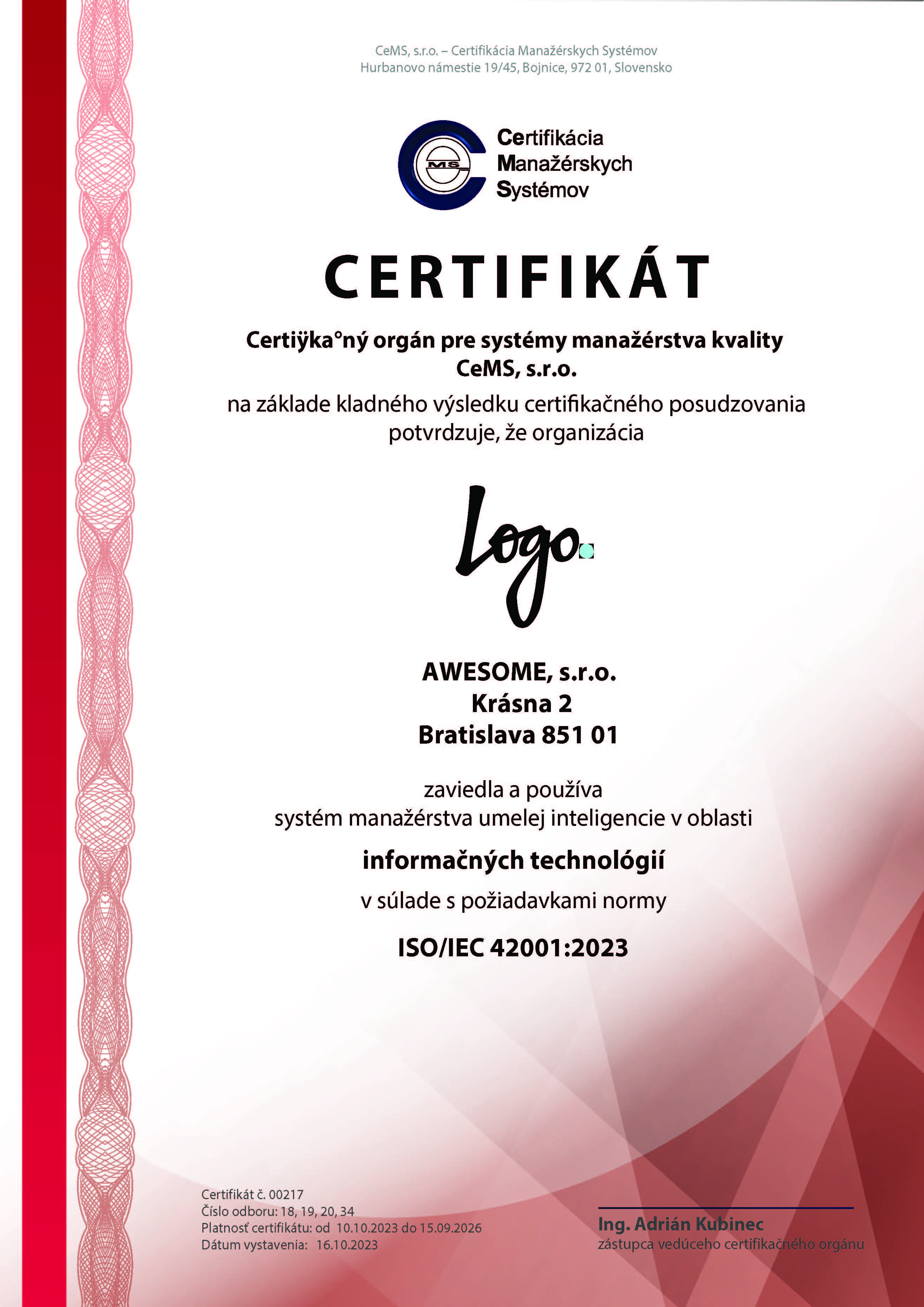 certifikát ISO 18788